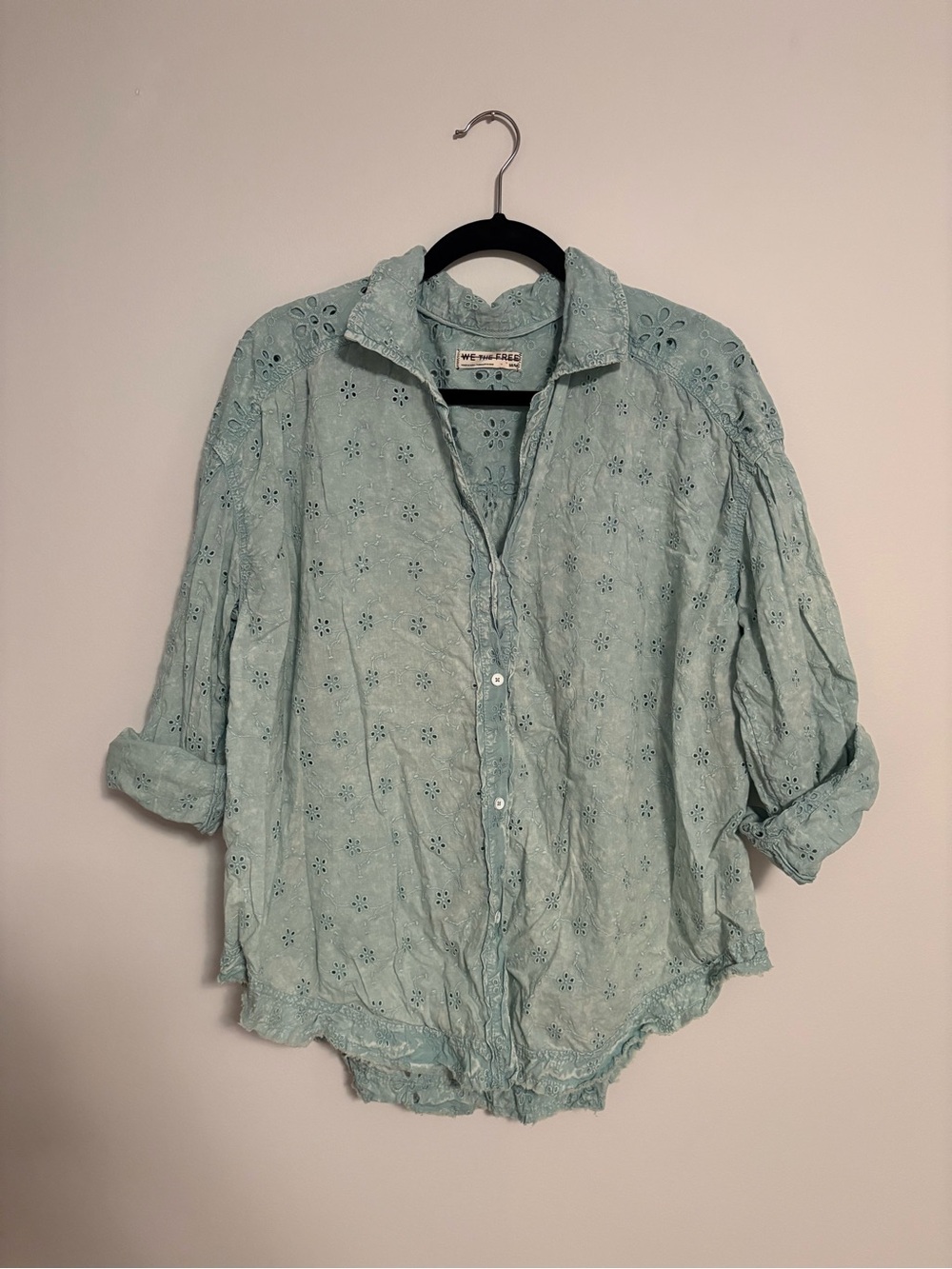 We The Free Floral Eyelet Button-Down Top Mint